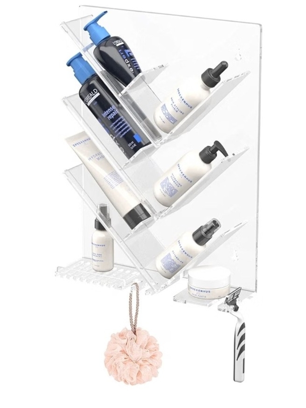 Clear Acrylic Wall-Mounted Bathroom Organizer Shelf - Transparent